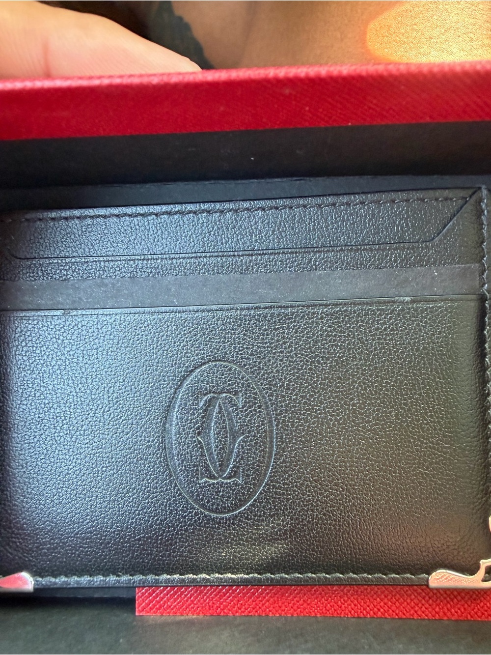 Cartier Black Leather Card Holder with Embossed Logo